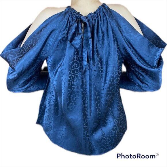jonathan Simkhai Silk Long Sleeve Top in Navy, size S - NWT - Picture 4 of 14